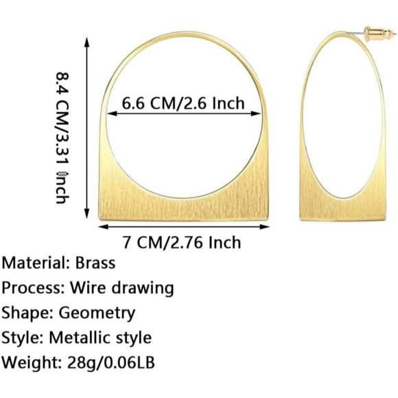 Large Gold Hoop Earrings 14k Plated Chunky Hollow Geometric Drop For Women - Picture 4 of 5